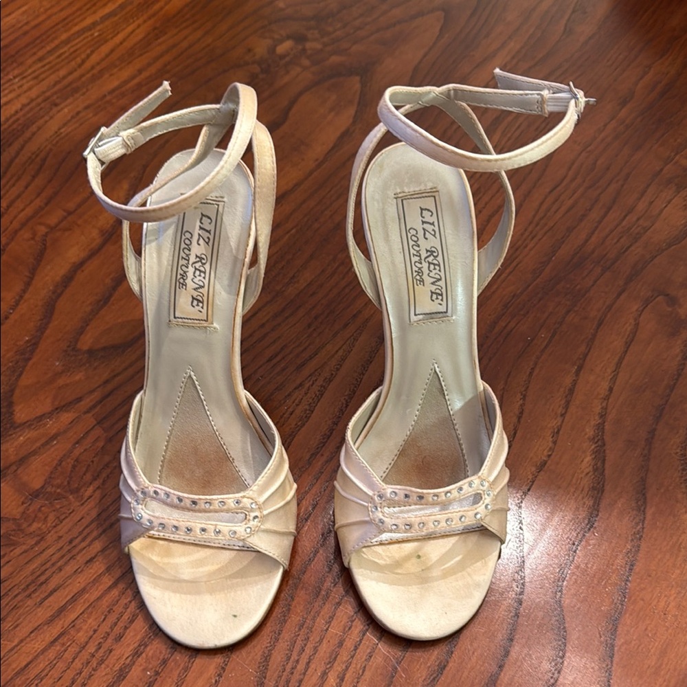 Cream High Heeled Sandals with Rhinestones for Formal Occasions